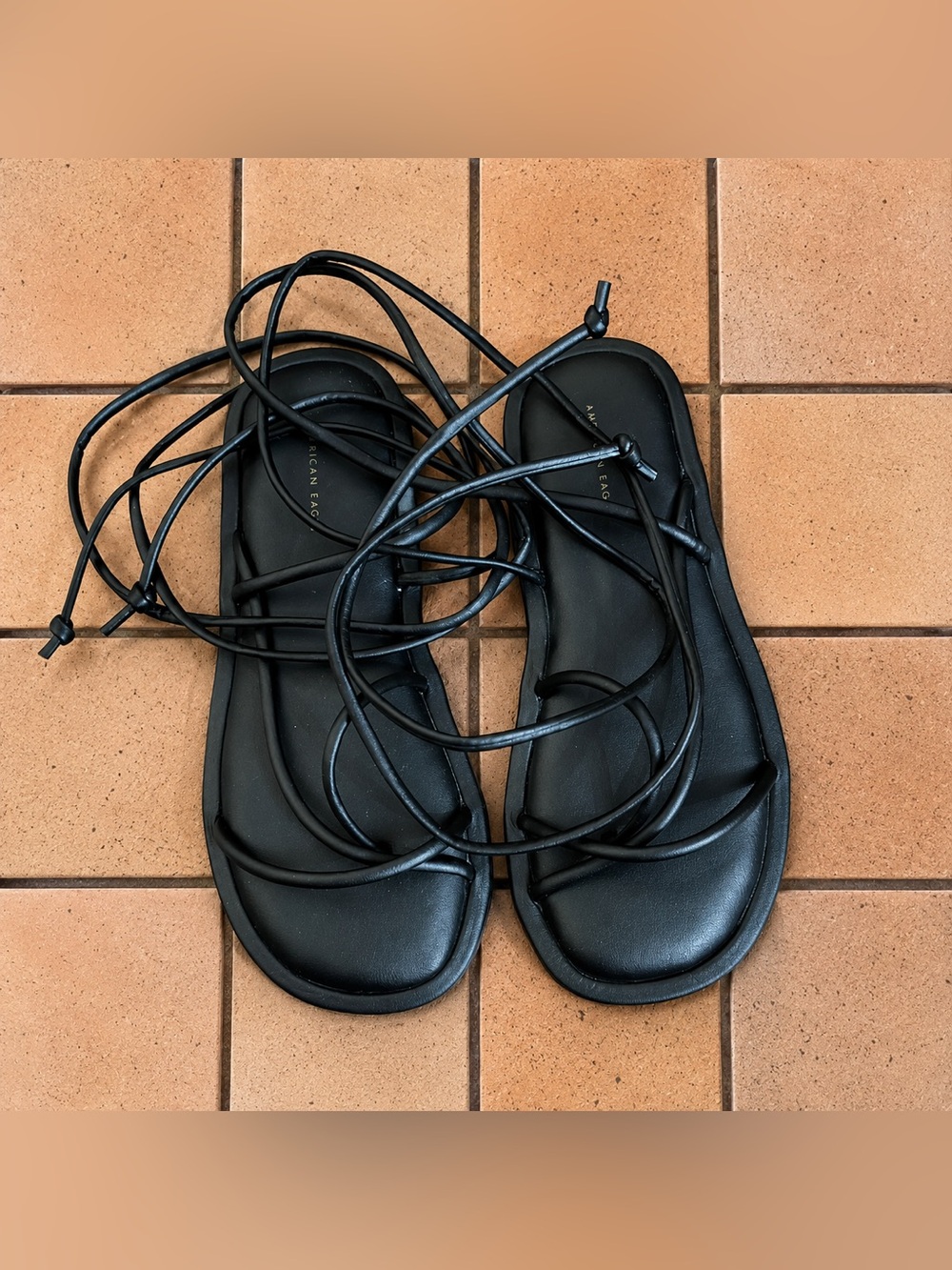 American Eagle Outfitters Black Lace-Up Wrap Sandals